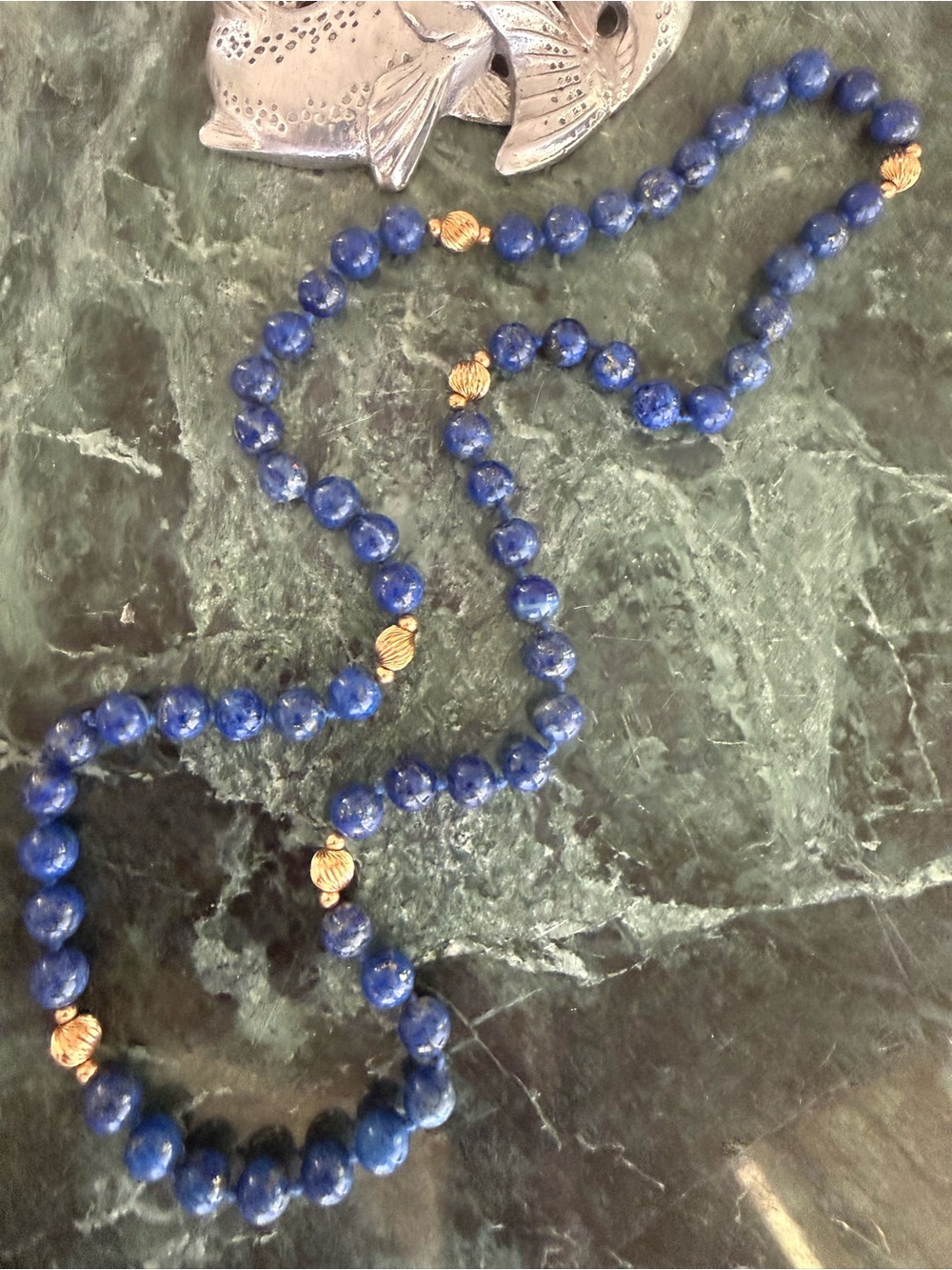 Lapis Beaded Necklace with 14 Karat Gold Accent Beads